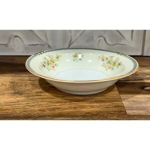Vintage Noritake Rose China Japan 5.5" Fruit Dessert Bowl Floral Blue Rim